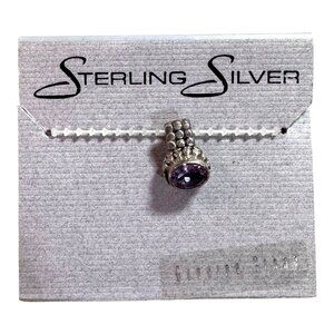 Sterling Silver Amethyst Pendant Small Petite Dainty Signed Slide Charm Purple